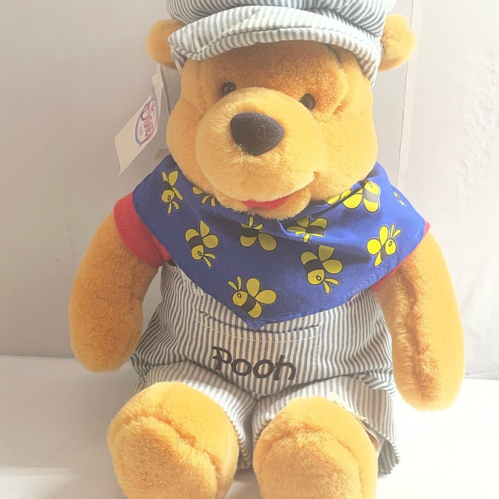 Disney Yellow Winnie the Pooh Plush with Blue Bee Bandana